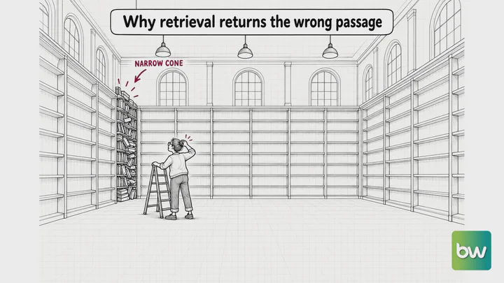 Machine learning meme: A librarian on a ladder squints at books crammed into one corner shelf of an empty library hall.