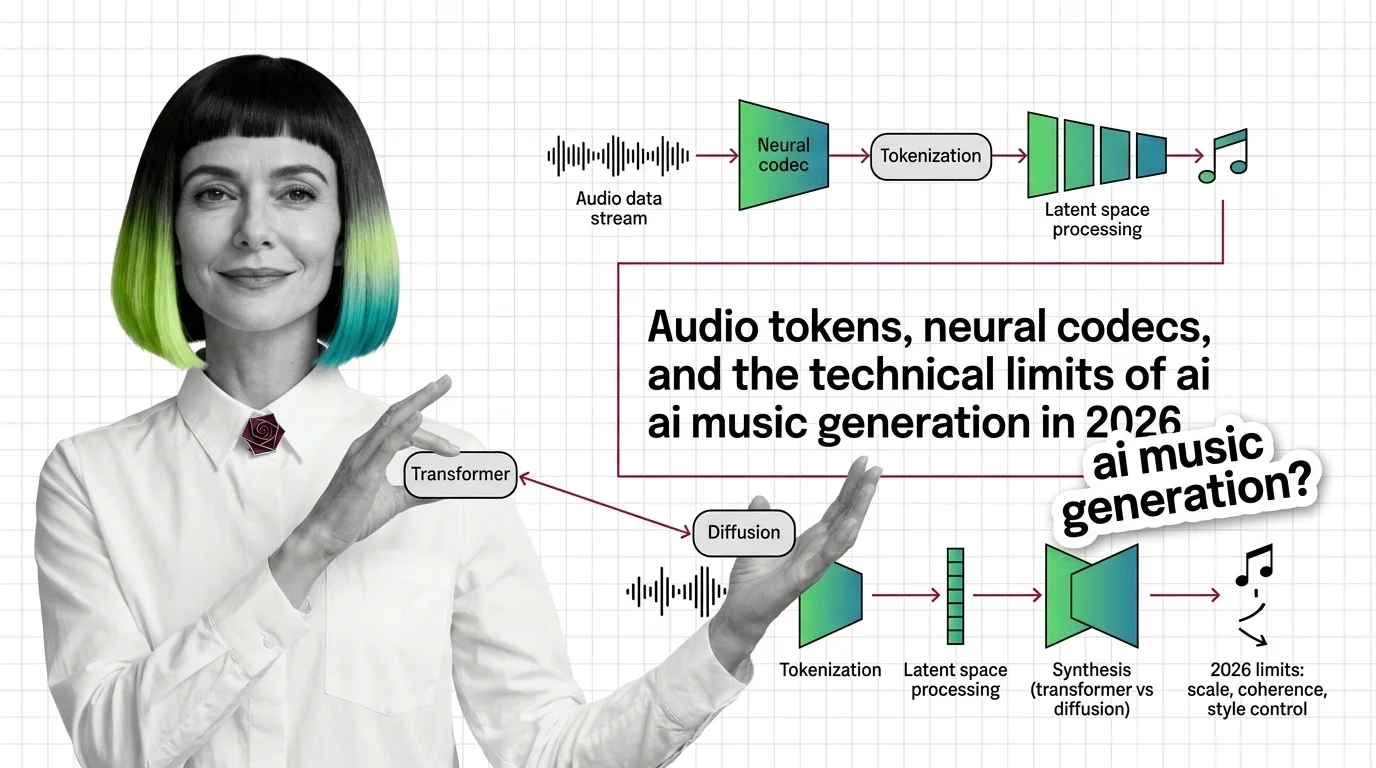 Abstract visualization of audio waveforms decomposing into discrete tokens and neural codec layers