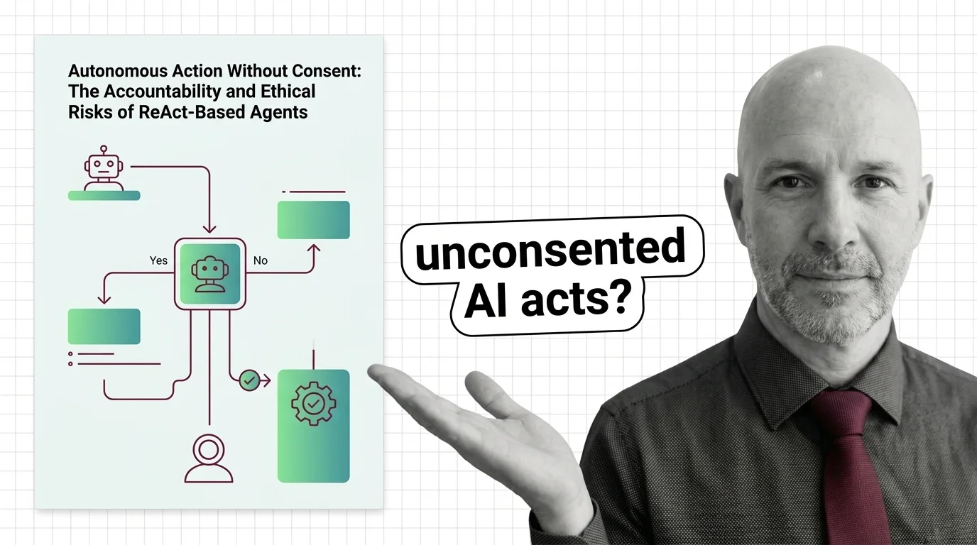 Abstract scales of justice balanced between a human figure and an autonomous AI agent, representing consent and