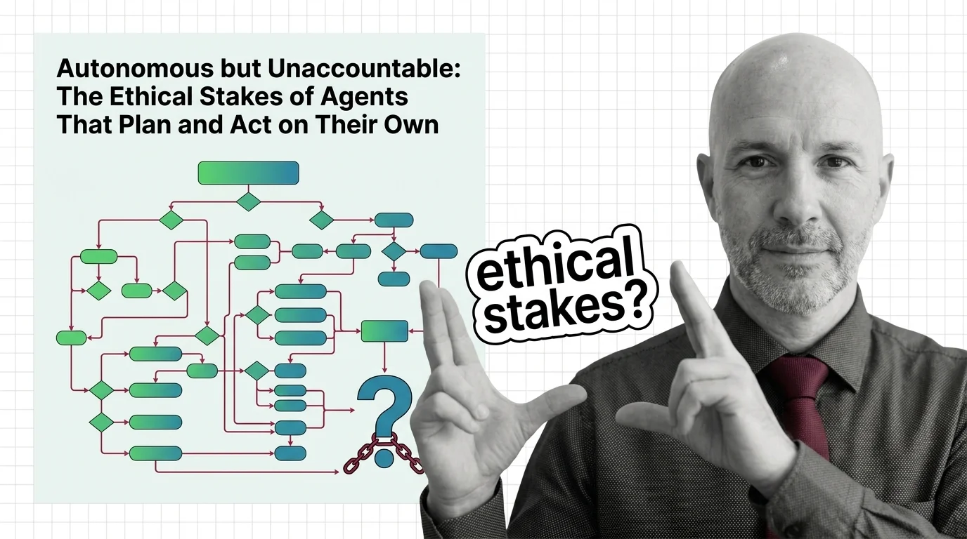 An automated chain of agent decisions executing with no visible human check, evoking the accountability gap in autonomous AI.