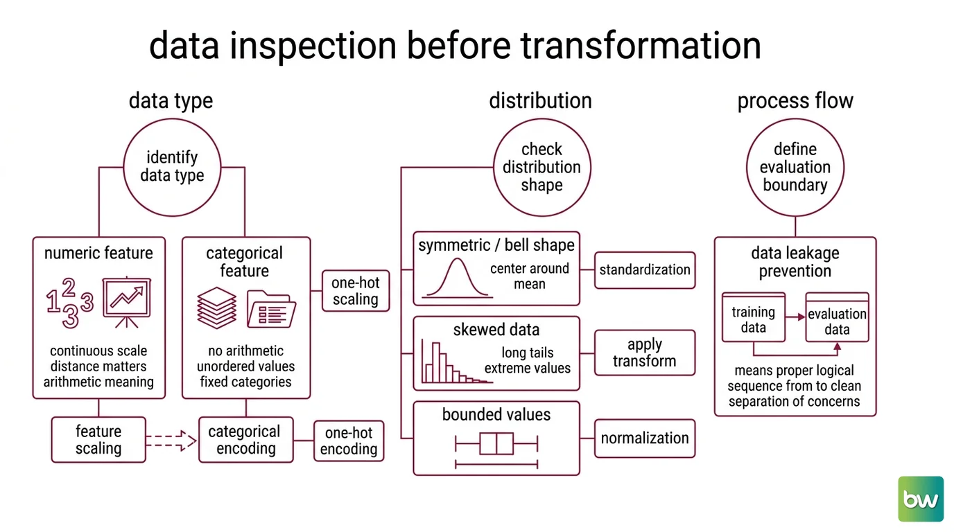 Two pipelines compared: fitting a scaler on the full dataset leaks test statistics into training, while splitting first keeps the test set isolated.
