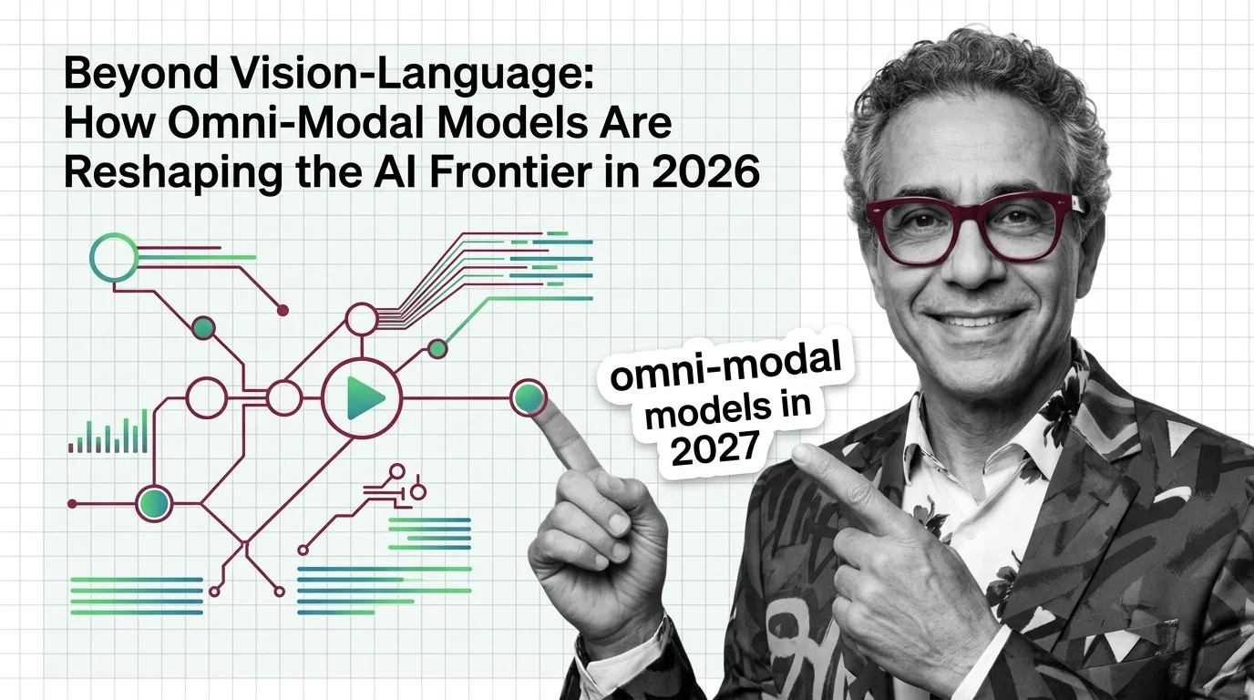 Unified omni-modal AI architecture merging text, image, audio, and video streams into a single token representation for 2026 frontier models