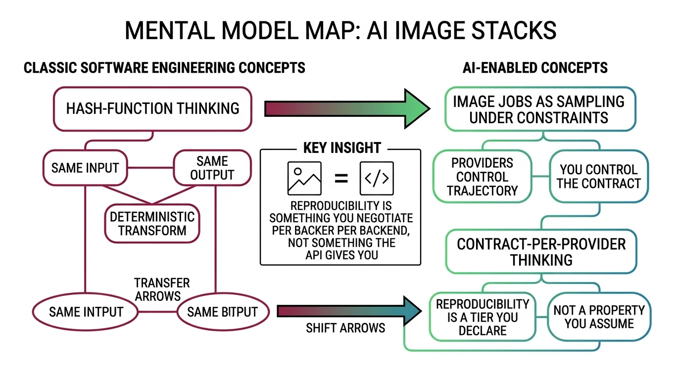 Mental model shift for developers moving from deterministic image transforms to constraint-driven sampling across multiple providers