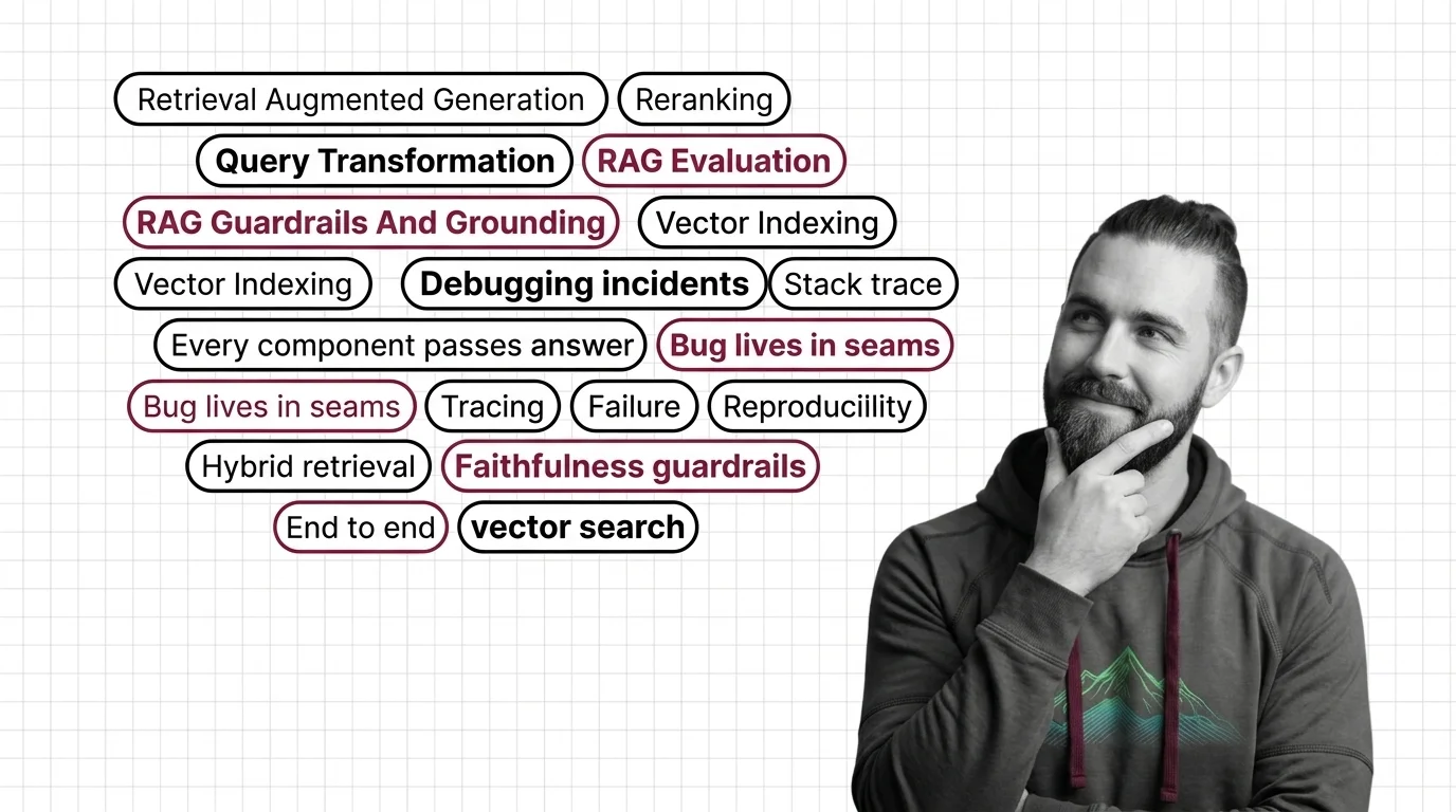 Max examining a RAG pipeline trace where every stage shows green but the final answer is wrong