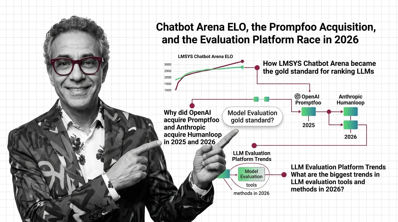 Evaluation leaderboard splitting into proprietary and independent tiers with acquisition arrows connecting startups to frontier labs
