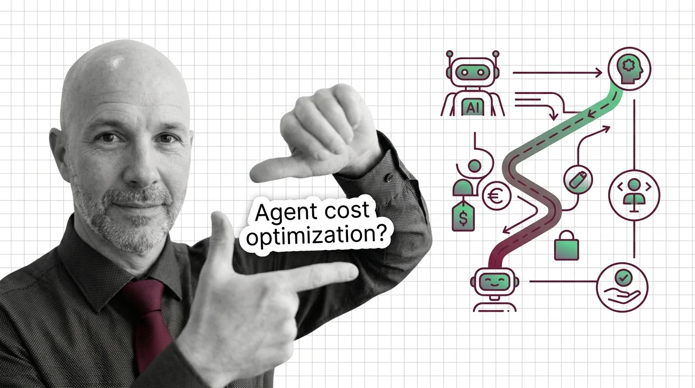 Conceptual illustration of an AI agent routing decision splitting between premium and lowest-bidder model paths