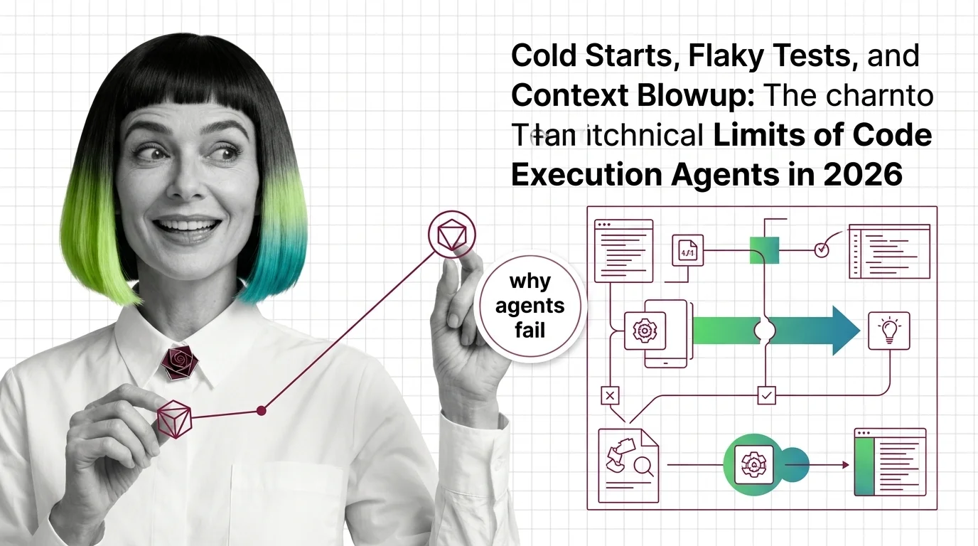 Three concentric rings representing sandbox isolation, benchmark consistency, and context collapse in code execution agents