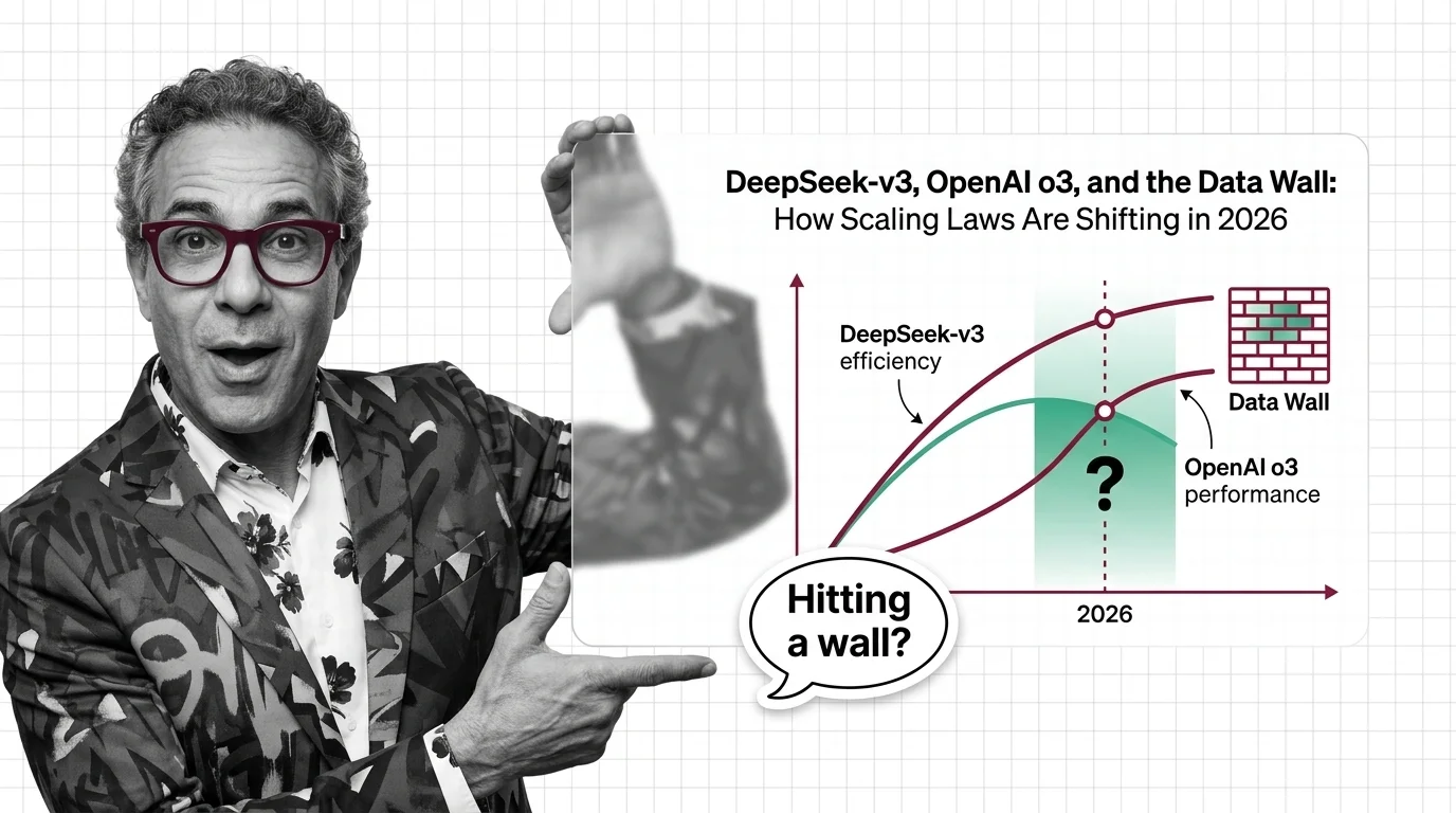 Three diverging paths from a central compute node representing training efficiency, inference scaling, and post-training optimization