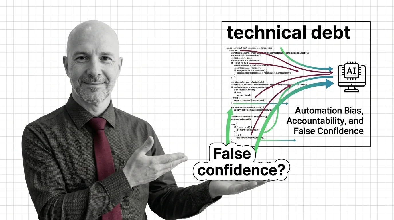 A developer trusting an automated code-quality verdict while responsibility for the decision quietly fades from view
