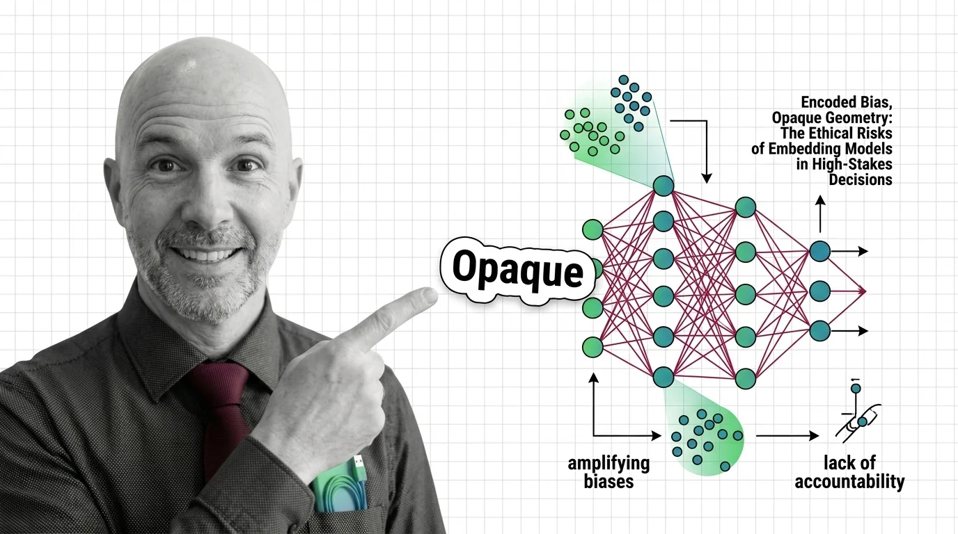 Abstract geometric vectors converging on a human silhouette, distorted reflections suggesting hidden patterns in mathematical space