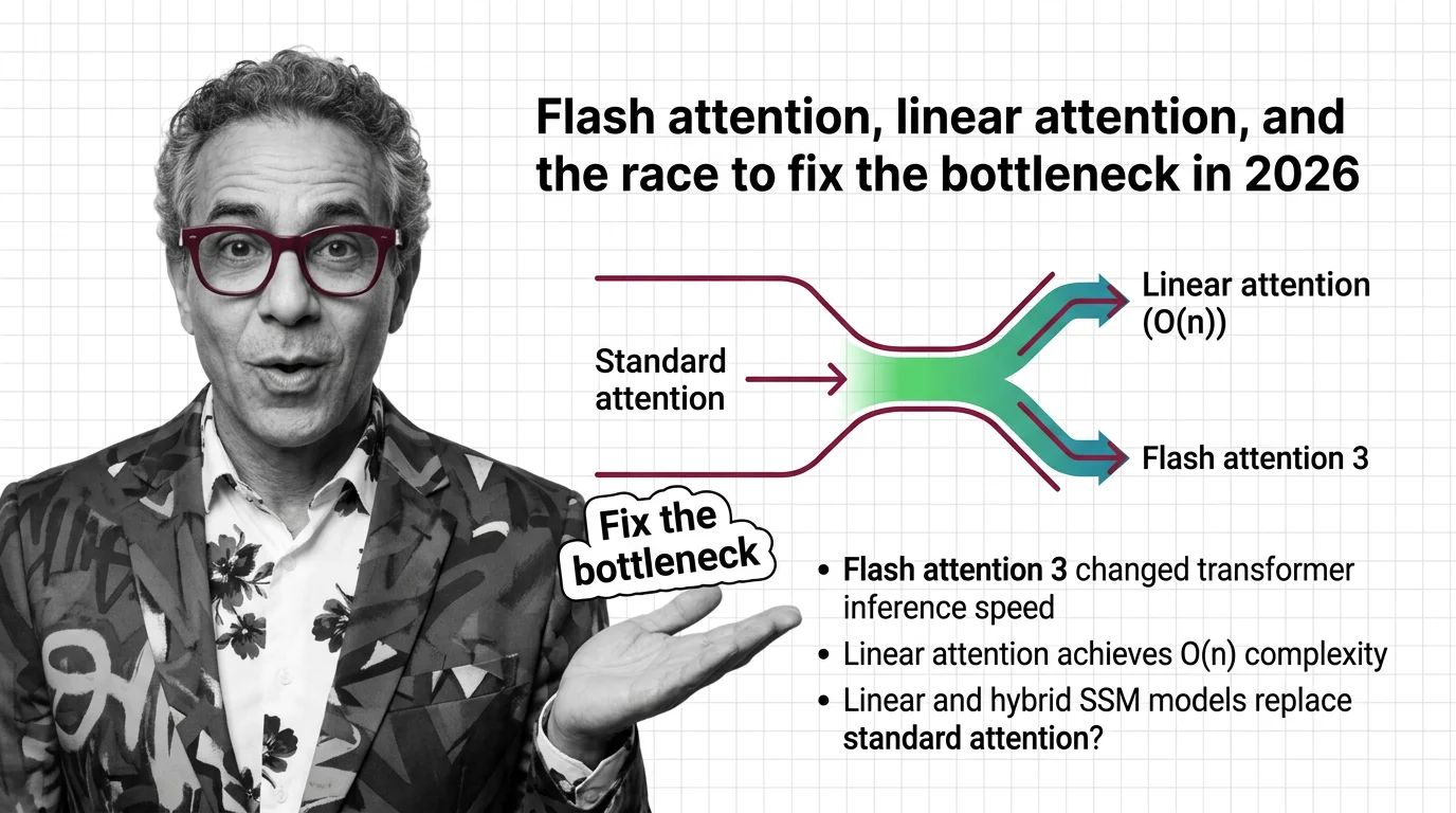 Split GPU chip with speed lines showing quadratic and linear computation paths converging