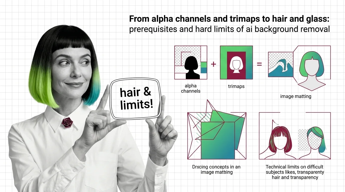 Diagram of an alpha matte separating a portrait from its background, with hair edges marked as the unknown band
