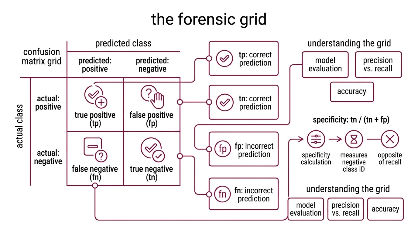 Progression from 2x2 binary confusion matrix to NxN multi-class grid with micro, macro, and weighted averaging strategies compared