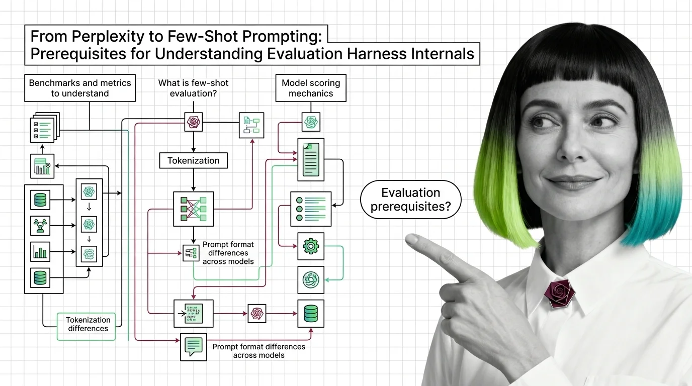 Geometric diagram showing interconnected measurement tools converging on a single evaluation score