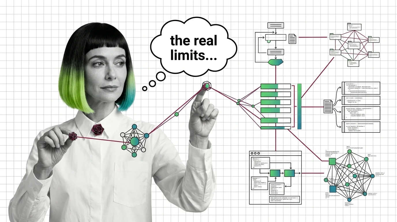 Layered streams of source code, MCP servers, and memory files converging into a single LLM context window.