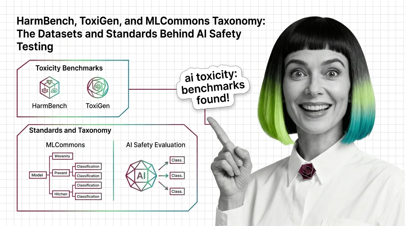 Overlapping safety benchmark taxonomies visualized as intersecting geometric planes with color-coded hazard categories