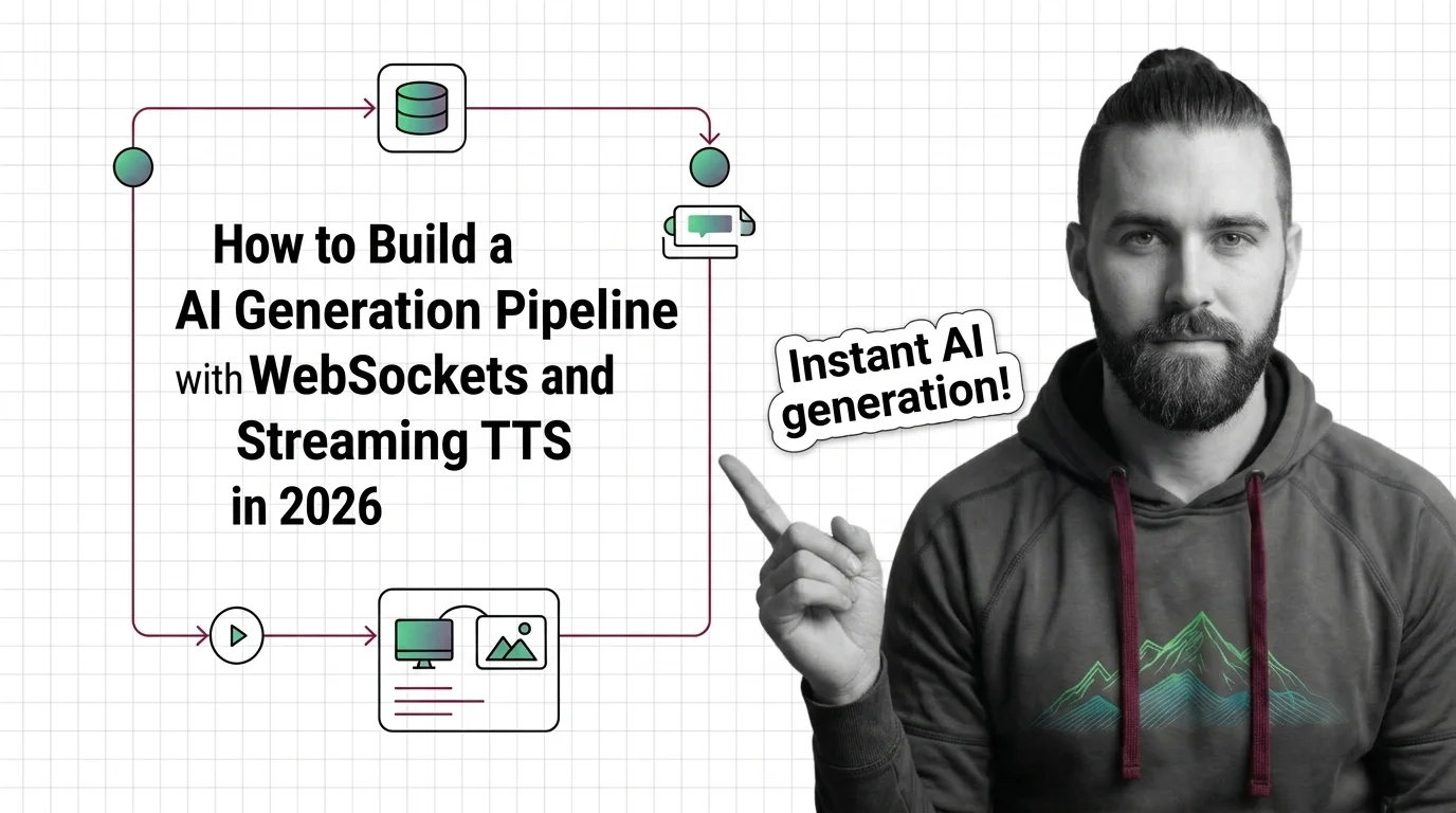 Architecture diagram of a real-time AI generation pipeline streaming audio over WebSocket from generation to playback