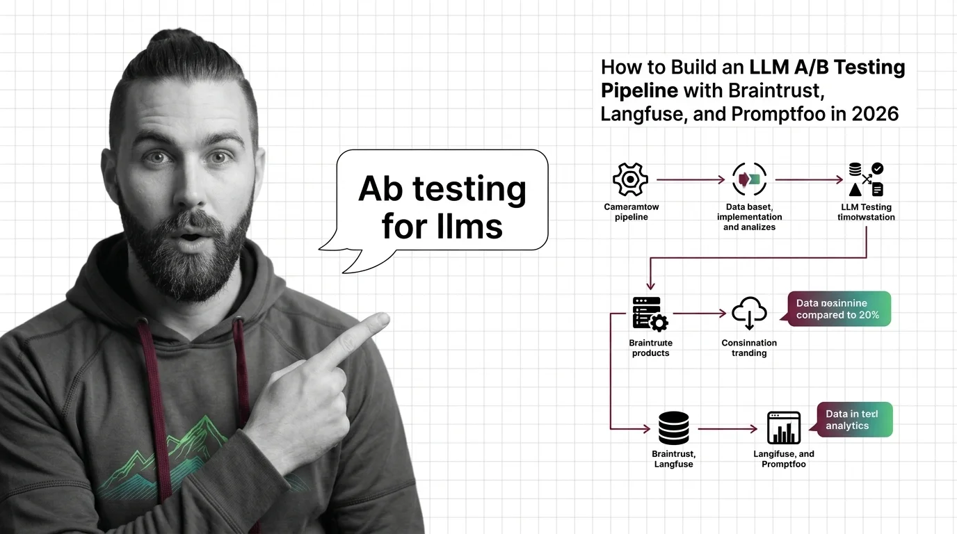 LLM A/B testing pipeline diagram showing traffic split between two prompt variants feeding into a scoring dashboard