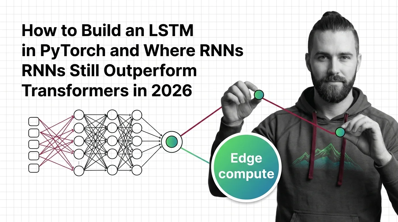 Blueprint-style diagram of an LSTM cell with labeled gates overlaid on a temporal signal processing flow