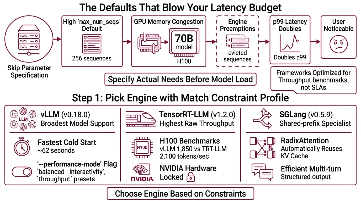 Four-step deployment flow from engine selection through parameter specification, deployment sequencing, and load validation