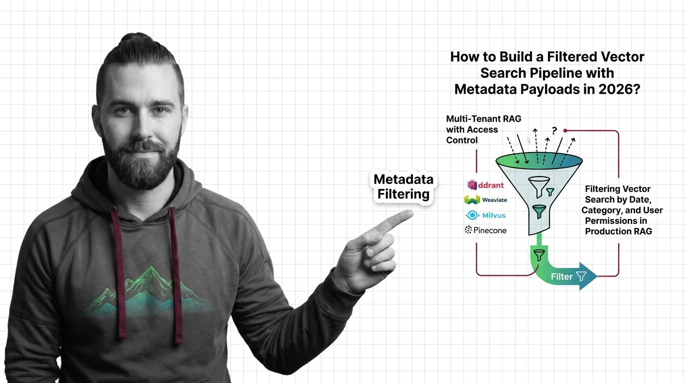 Metadata filter contract routing a vector query through tenant, date, and permission gates before it reaches the index