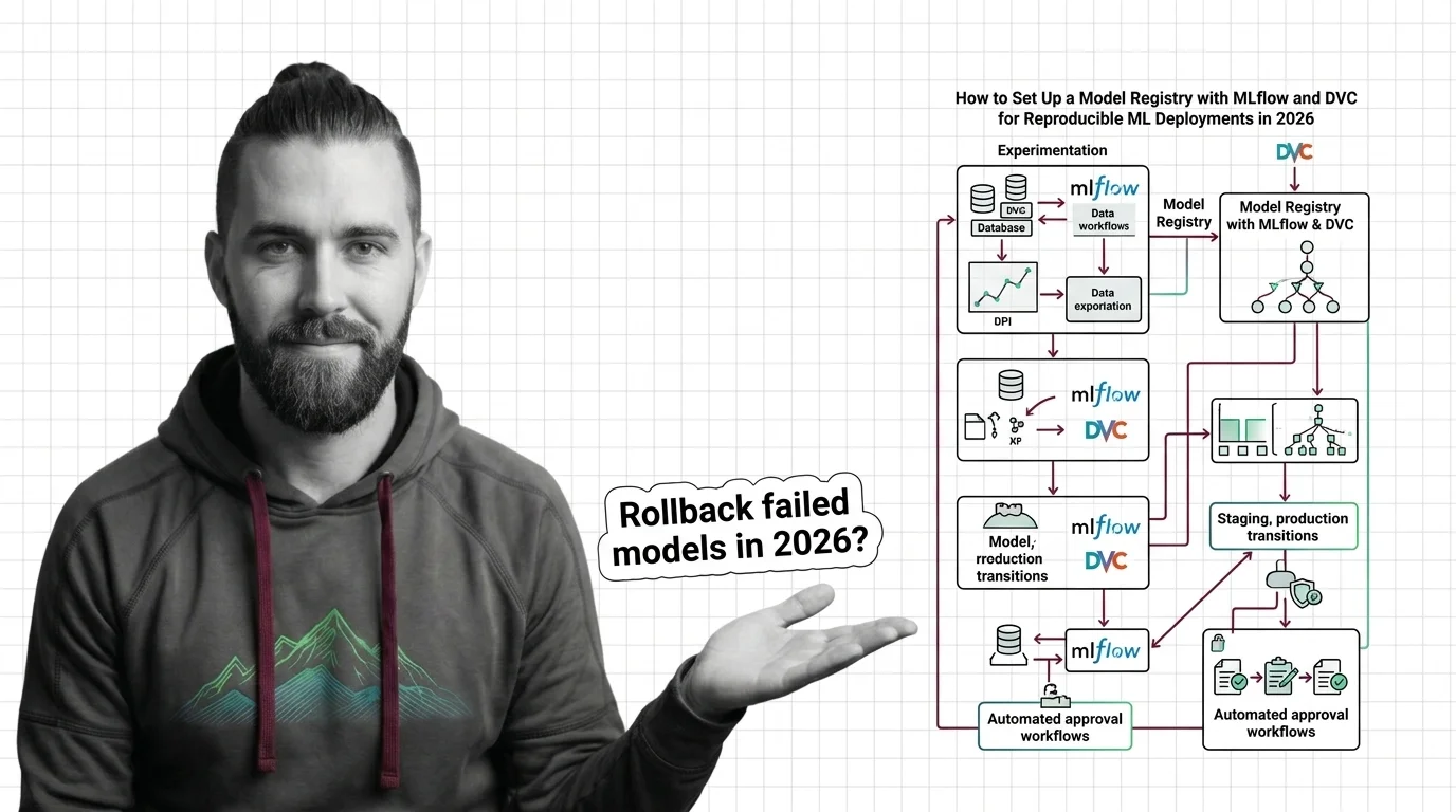 MLflow model registry workflow showing alias-based model promotion and CI/CD webhook integration