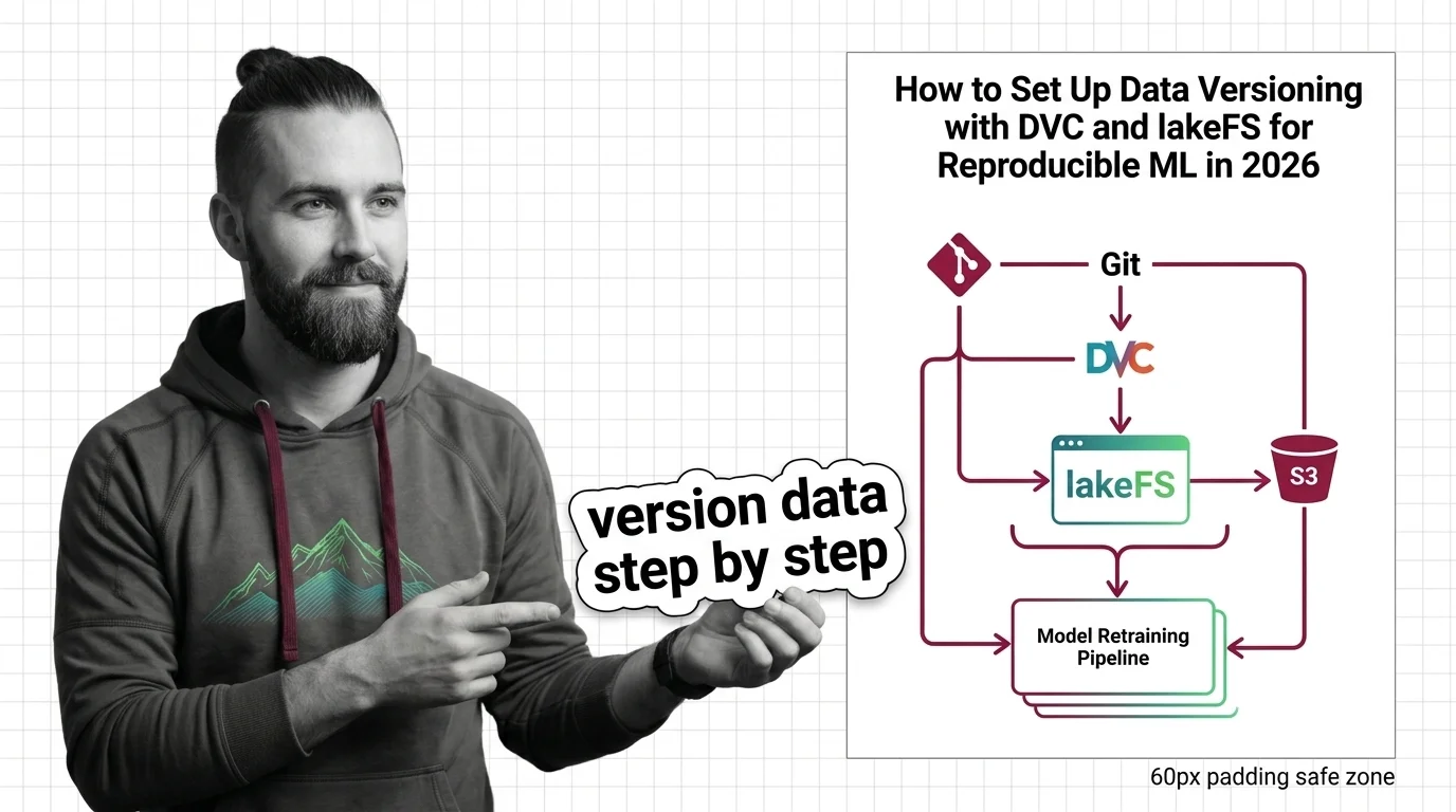 Data versioning workflow linking DVC file tracking and lakeFS data-lake branching for reproducible ML pipelines