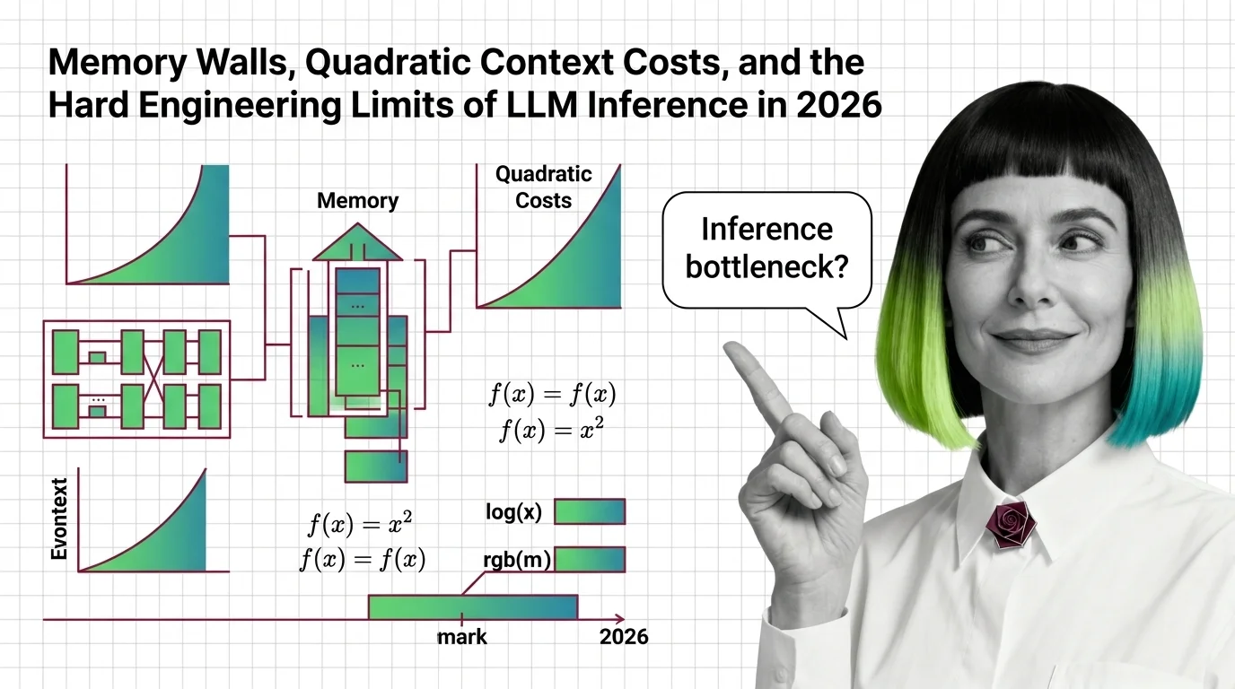 Abstract visualization of memory blocks fragmenting across GPU architecture with quadratic growth curves overlaid