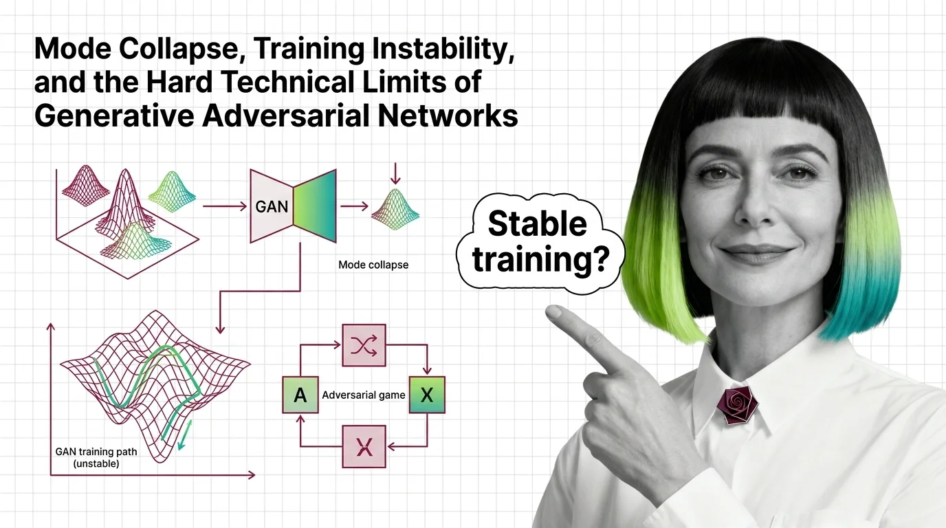 Two neural networks locked in adversarial competition with fracture lines revealing mode collapse failure points