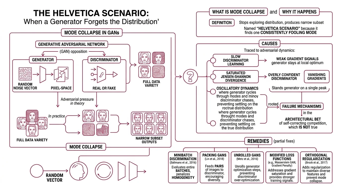 Generative learning trilemma diagram showing quality, diversity, and speed as competing constraints with GANs and diffusion models at opposing vertices