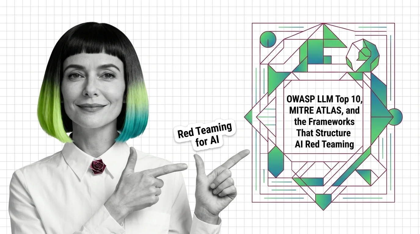 Geometric diagram of interconnected security framework layers mapping AI system vulnerabilities