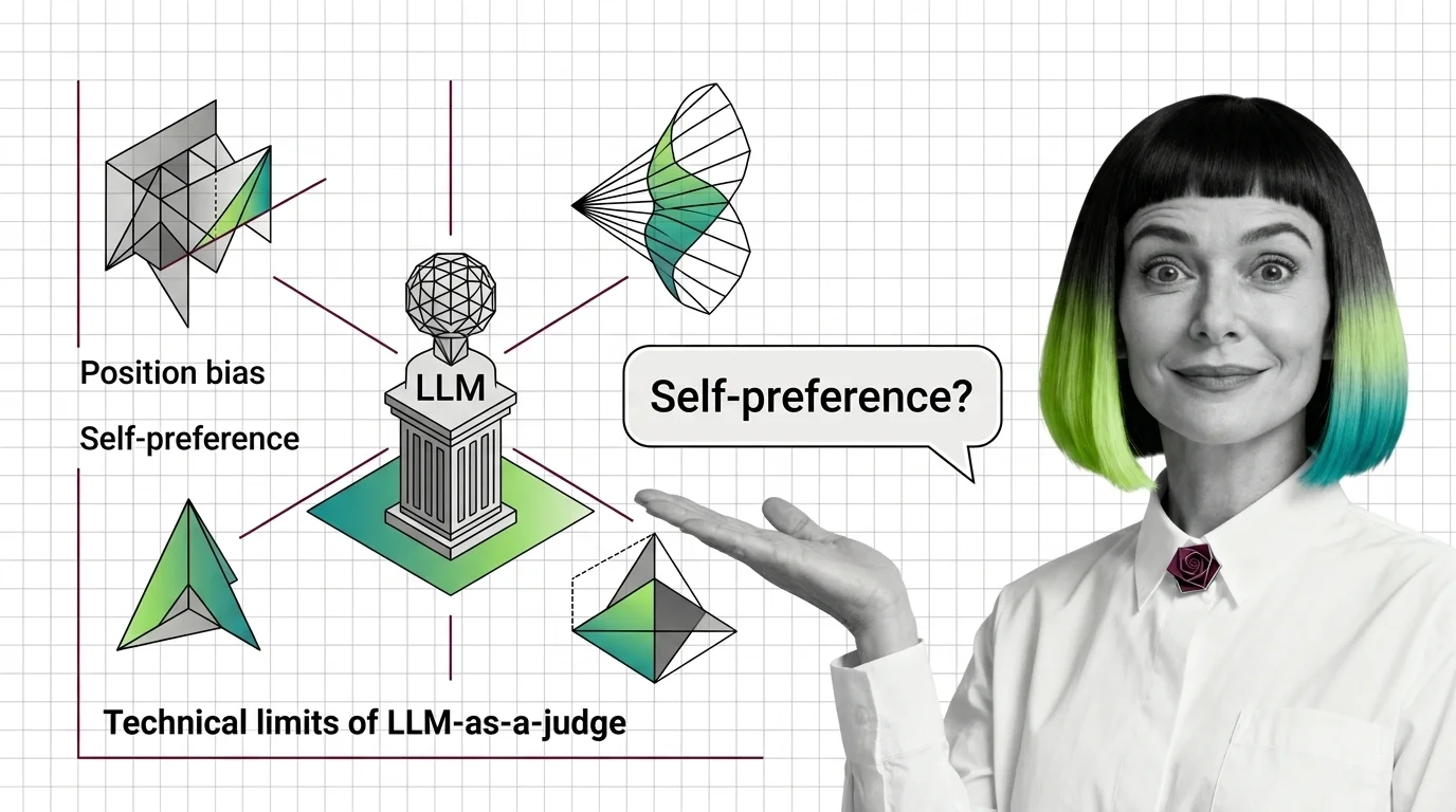 How an LLM judge's verdict flips when two answers swap positions, and the three main judging biases