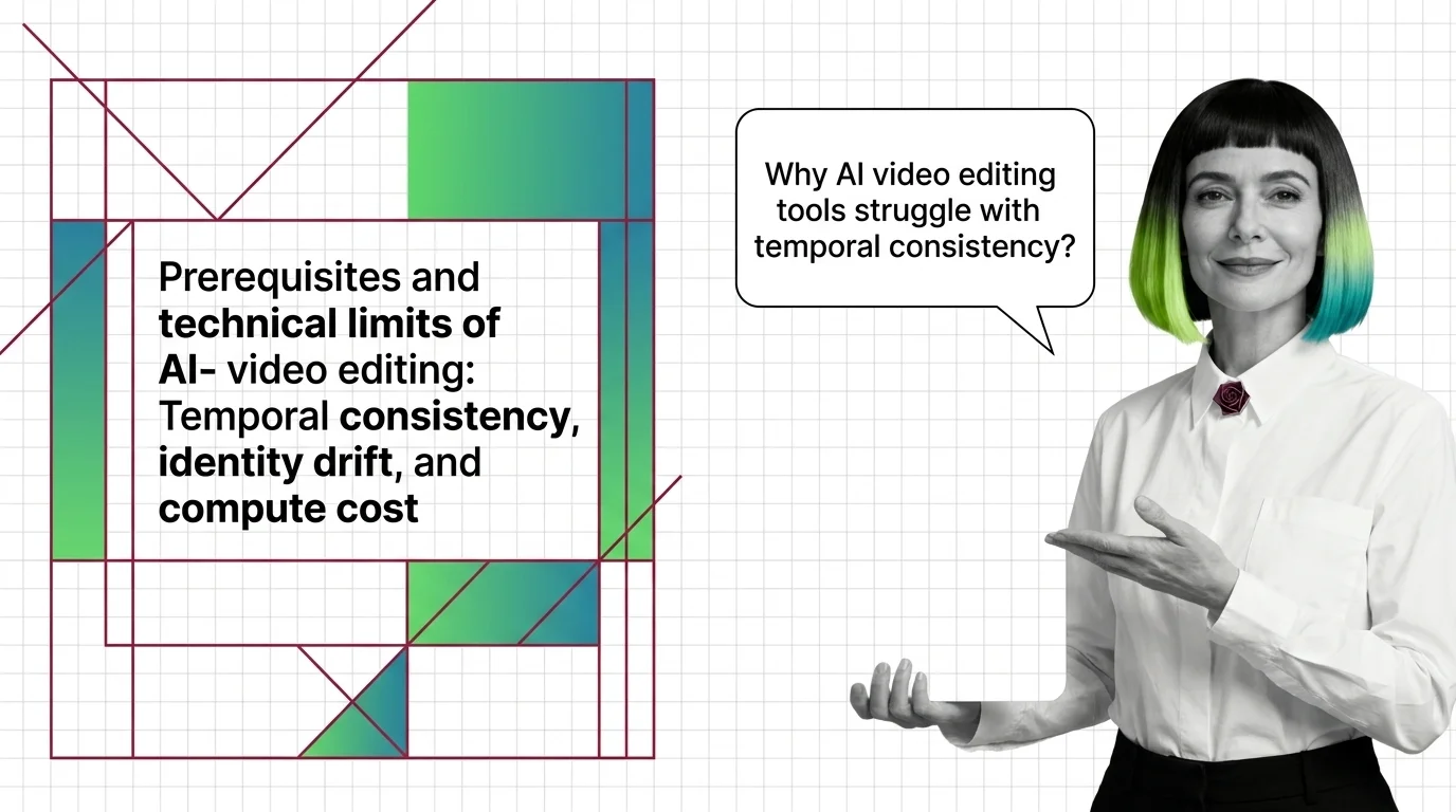 Sequence of video frames with facial features subtly shifting across time, illustrating AI video editing limits