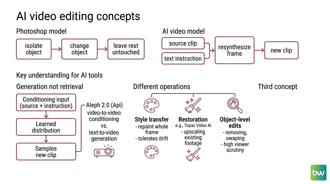 Diagram of a video diffusion pipeline showing independent per-frame sampling causing temporal drift and identity loss across a clip