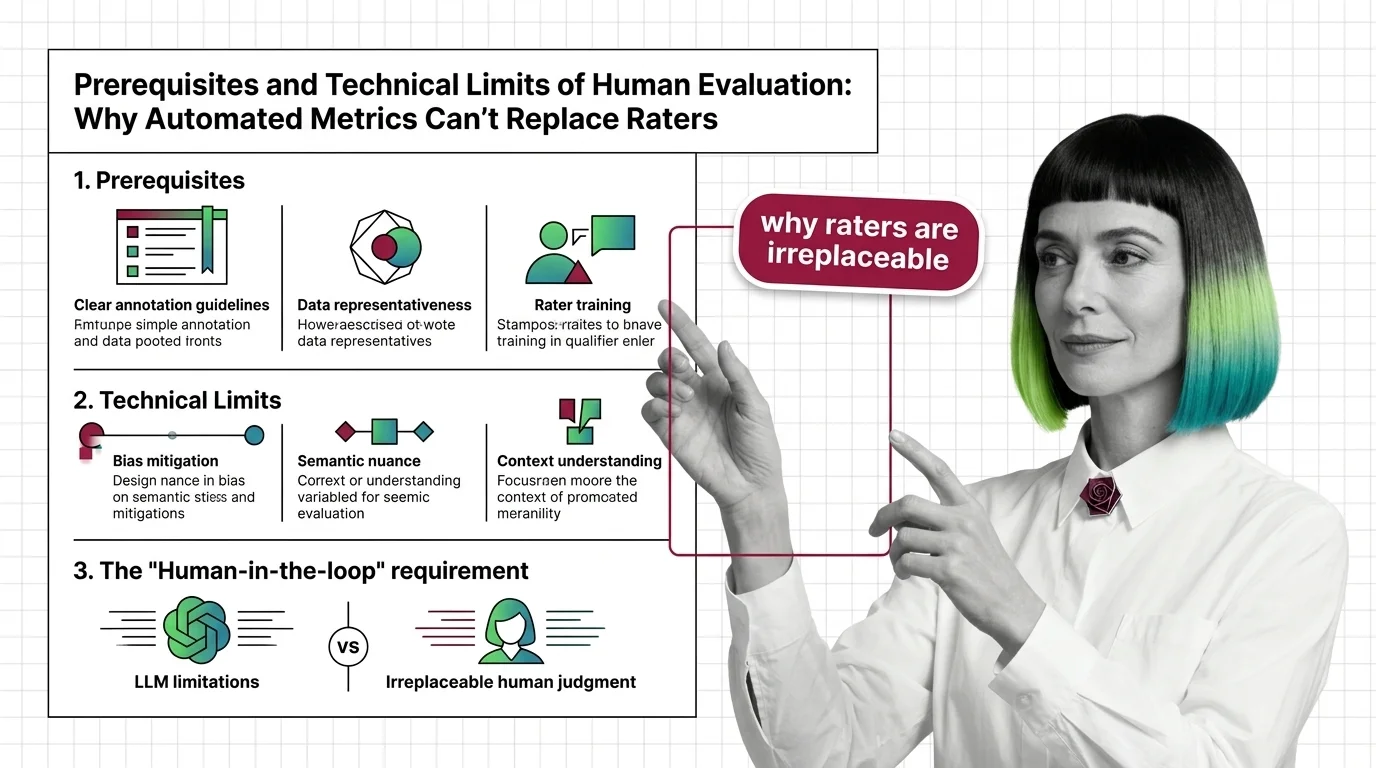 Researcher comparing two AI-generated responses on a structured scoring rubric with annotation tools visible