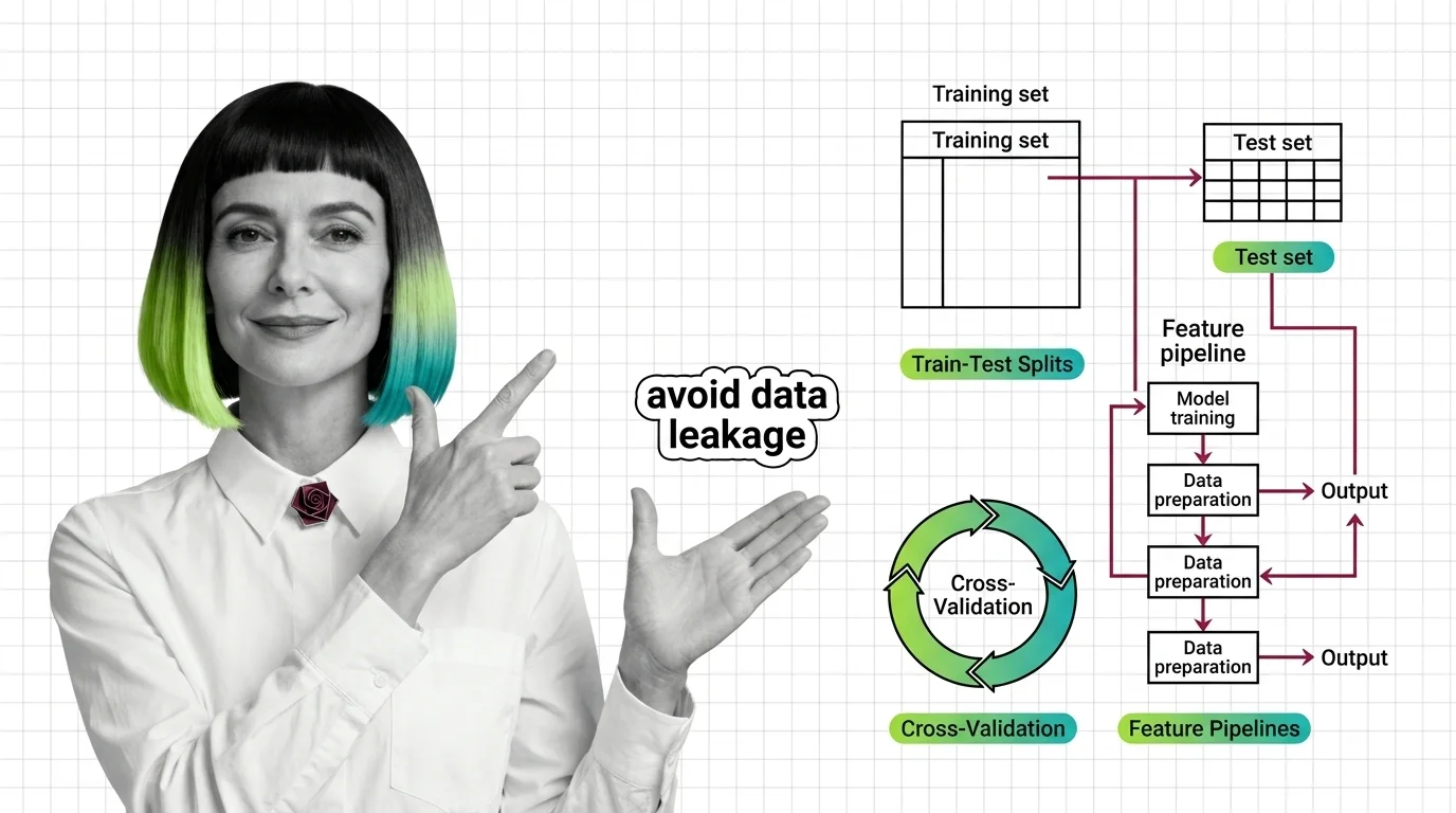 Train-test split diagram showing how preprocessing leaks test data into model training when applied before the split