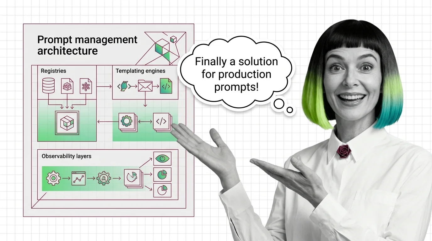 MONA analyzing a three-layer architecture diagram connecting prompt registry, templating engine, and observability for LLM