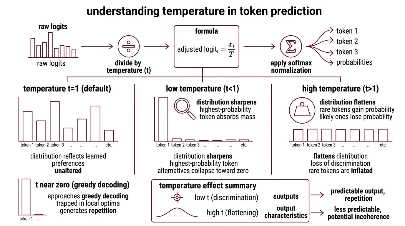 Two-axis diagram showing the boredom trap at low truncation with decreasing perplexity and repetition loops contrasted against the confusion trap at high truncation with increasing perplexity and incoherent drift