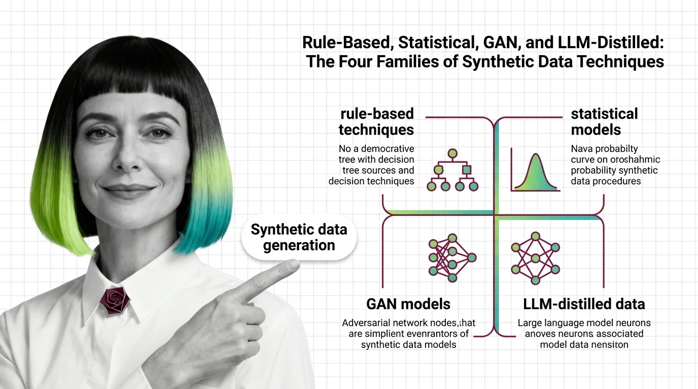 Four families of synthetic data generation arranged by how much statistical structure each learns from real data