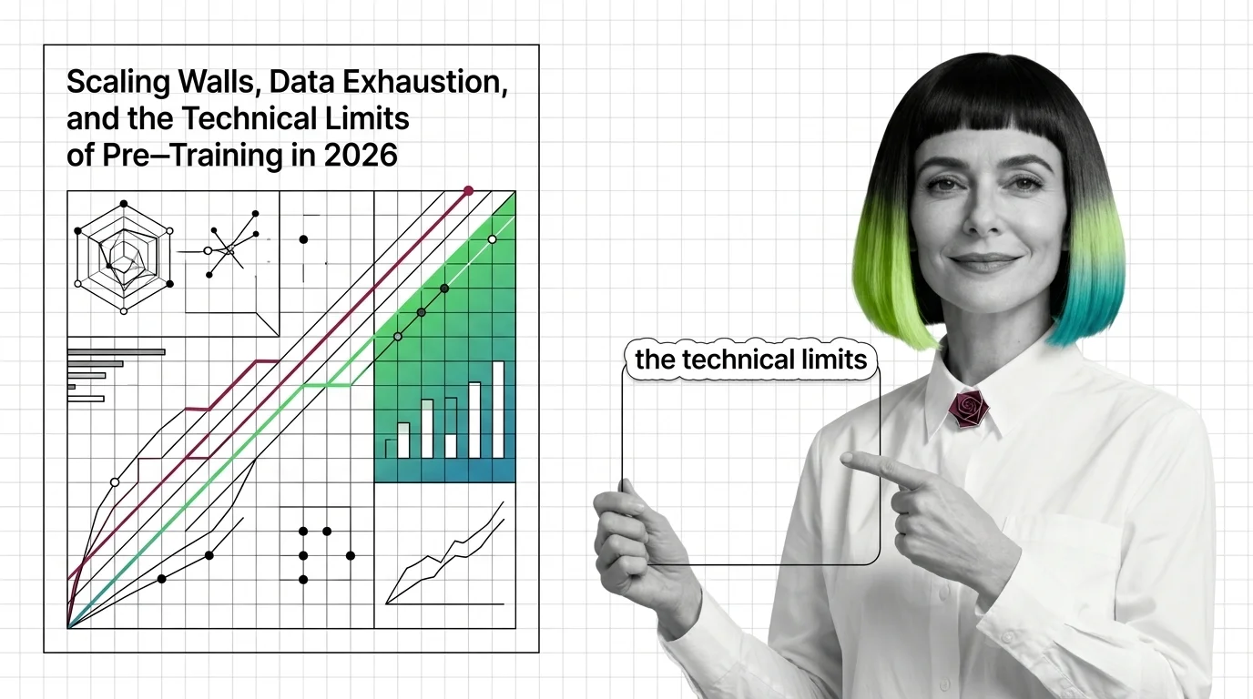 Abstract visualization of exponential compute curves flattening against a finite data boundary