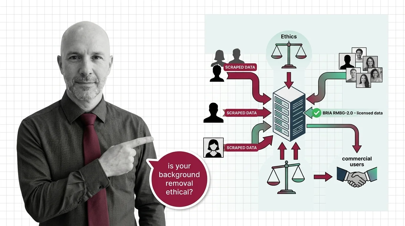 Web-scraped portraits with subjects cut out, illustrating training data sources behind background removal APIs