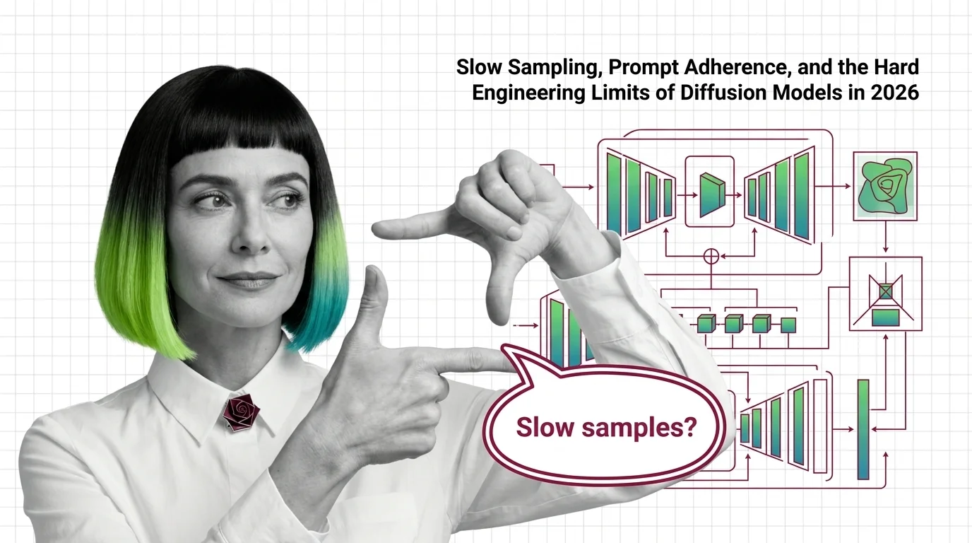 Diffusion model sampling visualized as iterative denoising steps from noise toward a coherent image