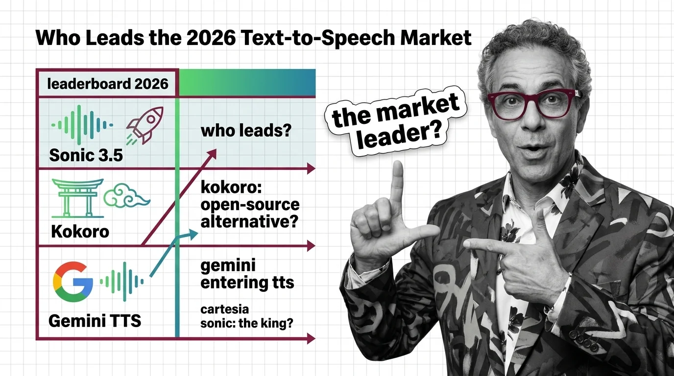 2026 text-to-speech market comparison showing Sonic 3.5, Gemini TTS, and Kokoro competing across quality, latency, and cost