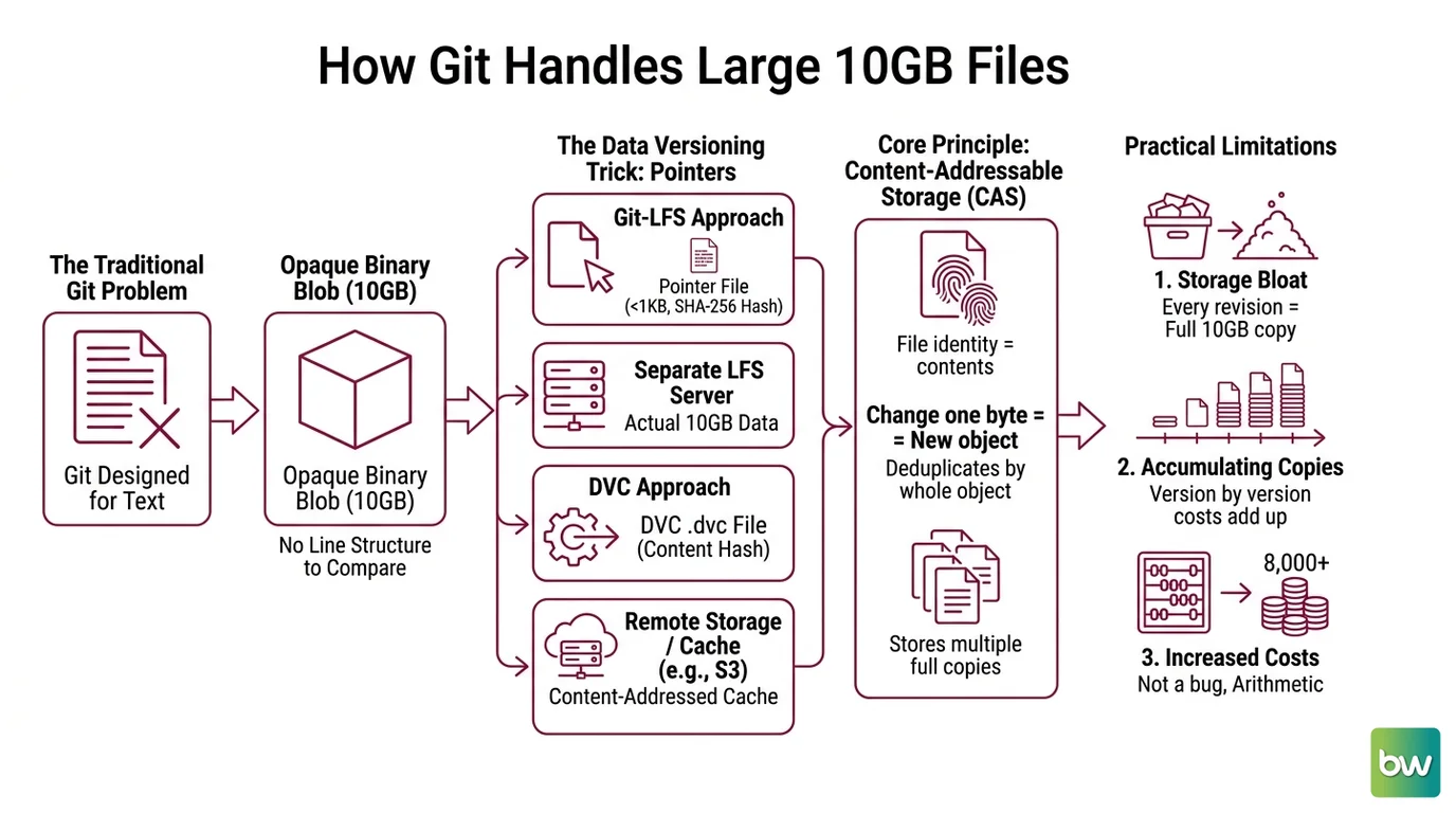 Three families of data versioning tools and where each one hits its storage or merge limit