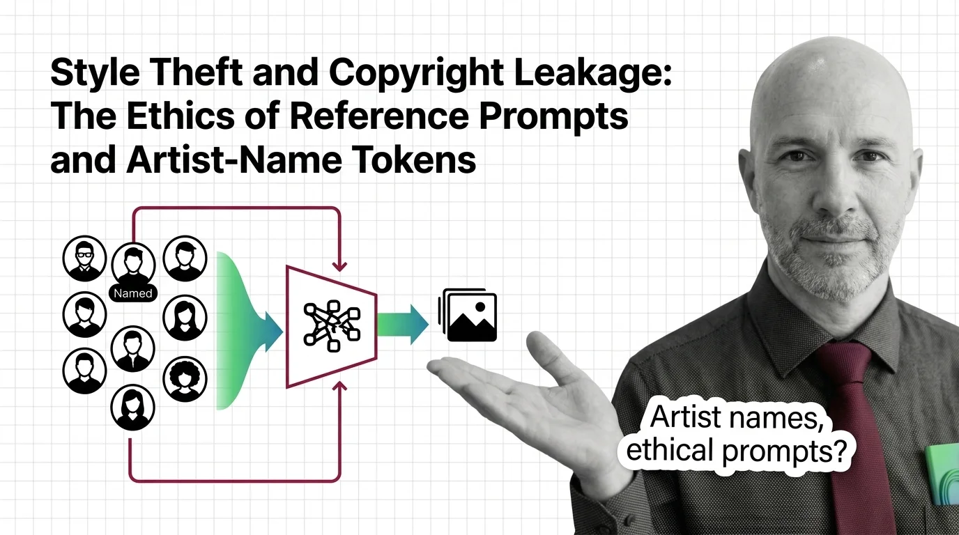 A painter's signed name typed into a prompt field as a cropped, recognizable style emerges from a blank canvas behind it