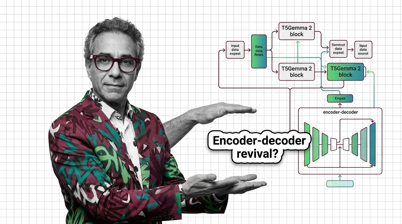 Split architectural diagram showing encoder-decoder and decoder-only model paths diverging at a strategic crossroads