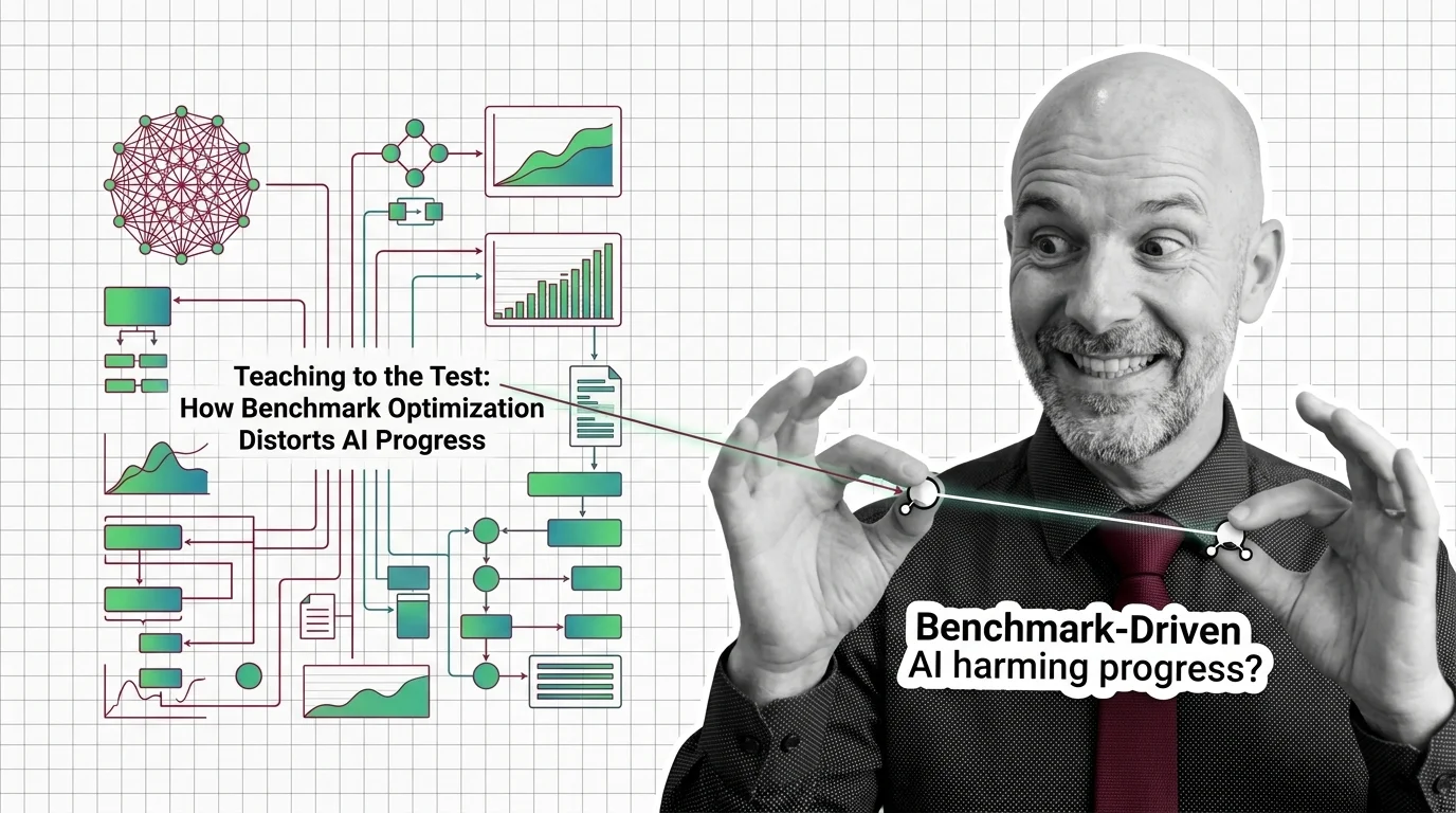 Benchmark scores climbing on a leaderboard while real AI capability stays flat, the hidden cost of optimizing for the test
