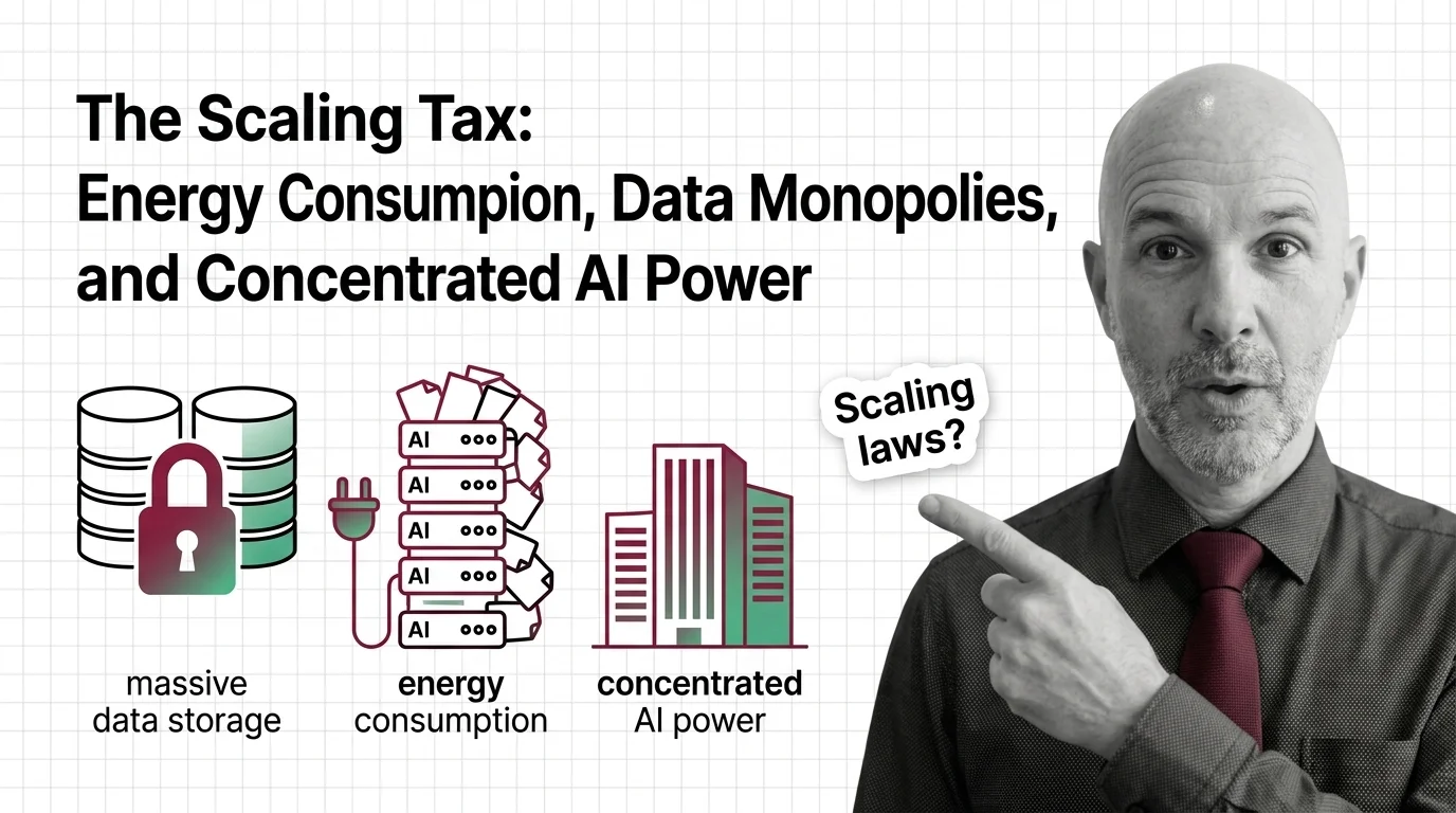 Abstract visualization of growing energy grid towers dwarfing small human figures below