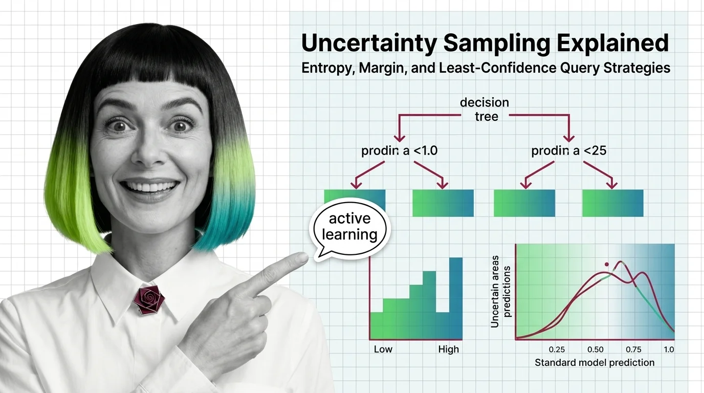 Diagram of uncertainty sampling selecting the most confusing data points near a classifier decision boundary