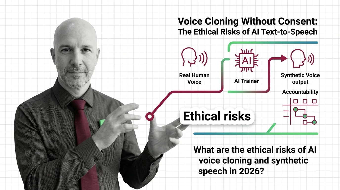 Abstract voice waveform fragmenting into scattered identity patterns, representing synthetic speech and the ethics of consent